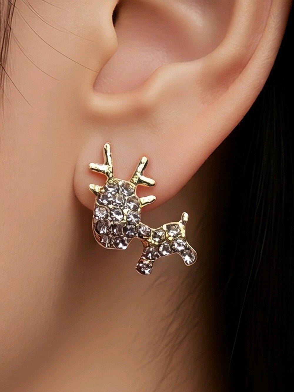 Holiday Earrings🎄Reindeer Rhinestone Studs Festive Christmas Party Jewelry Deer